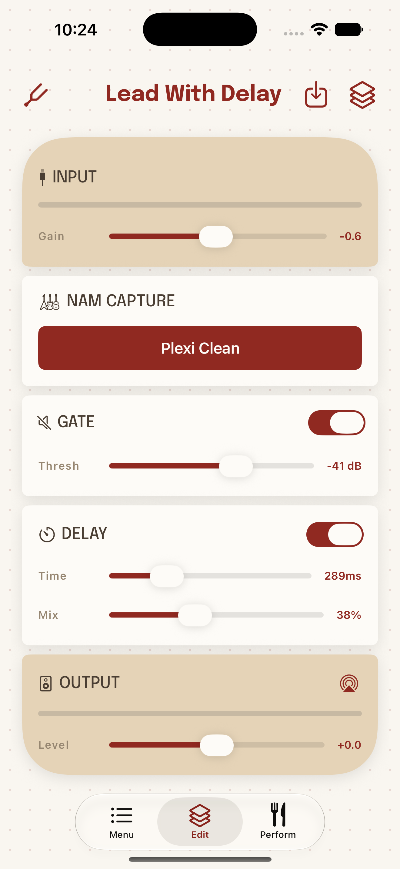 NAM Sandwich Edit screen