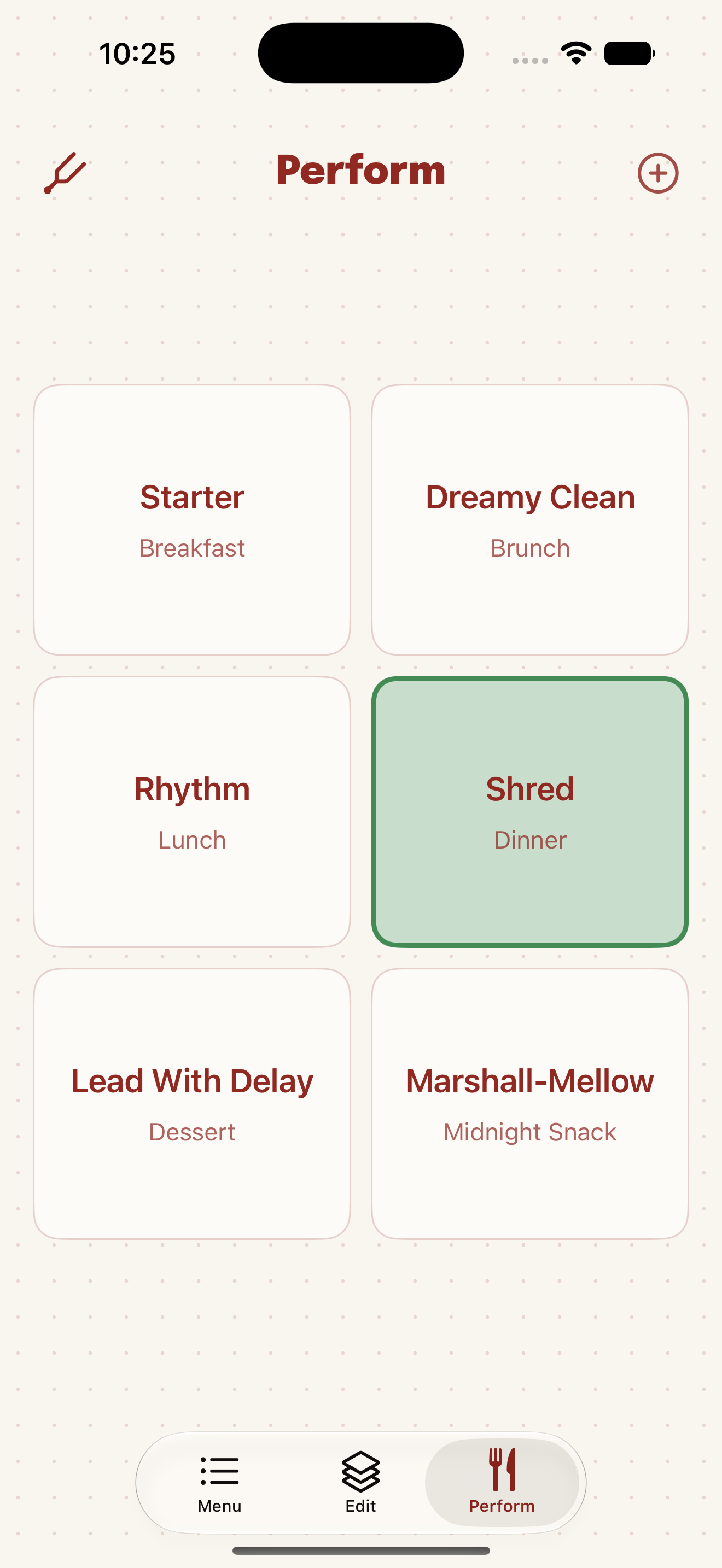 NAM Sandwich Perform screen